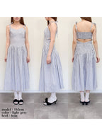 Gingham check back open dress ライトグレー