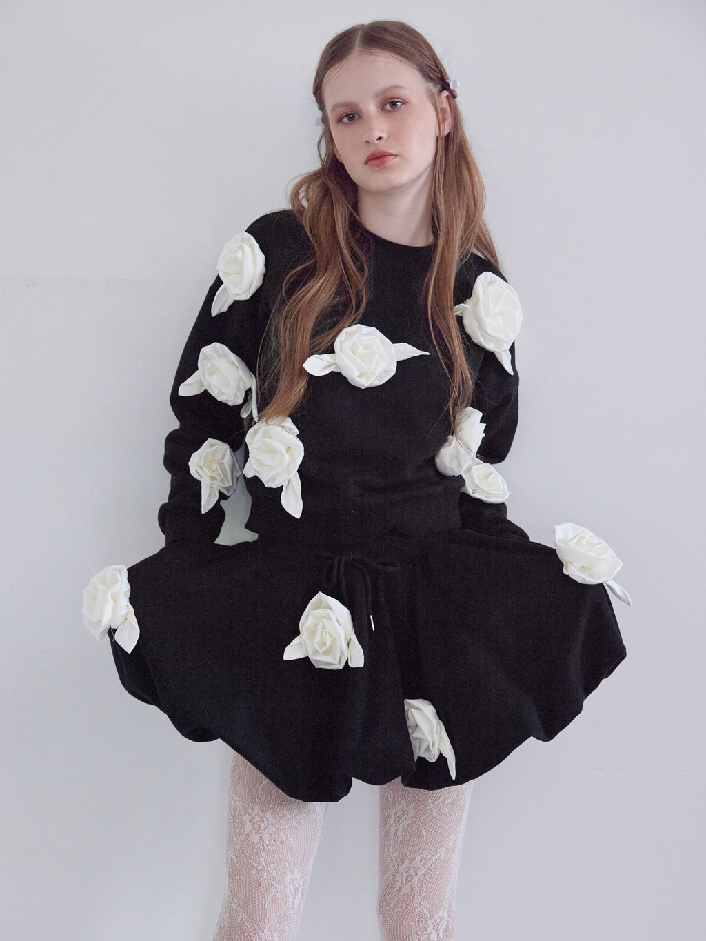 Many rose sweat balloon skirt ブラック size:M model:173cm ALINA