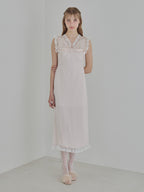 Lace trim satin ribbon dress ピンクベージュ size:M model:175cm MARTA