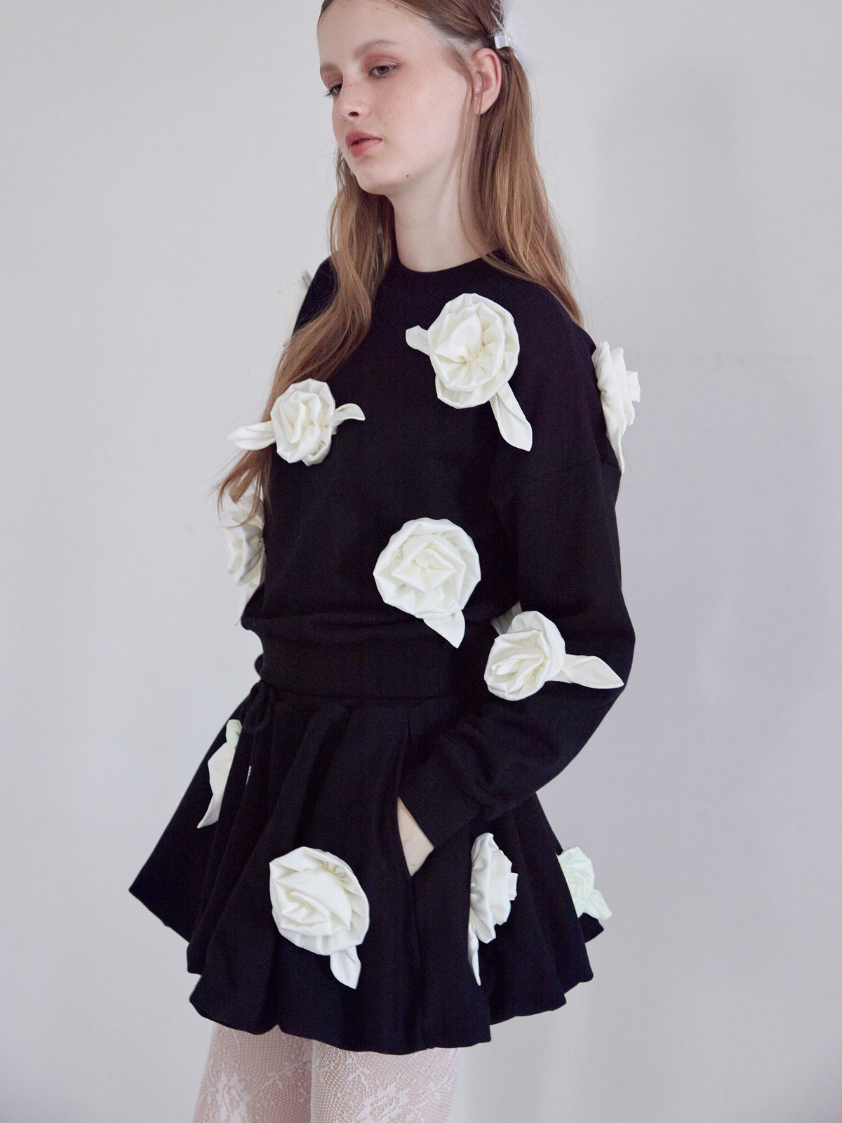 Many rose sweat balloon skirt ブラック size:M model:173cm ALINA
