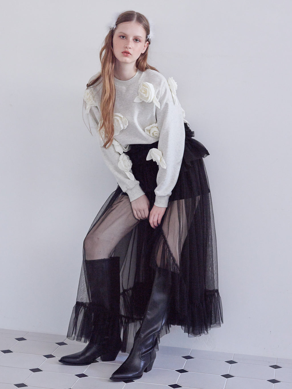 Frill tulle skirt & shorts set ブラック size:M model:173cm ALINA