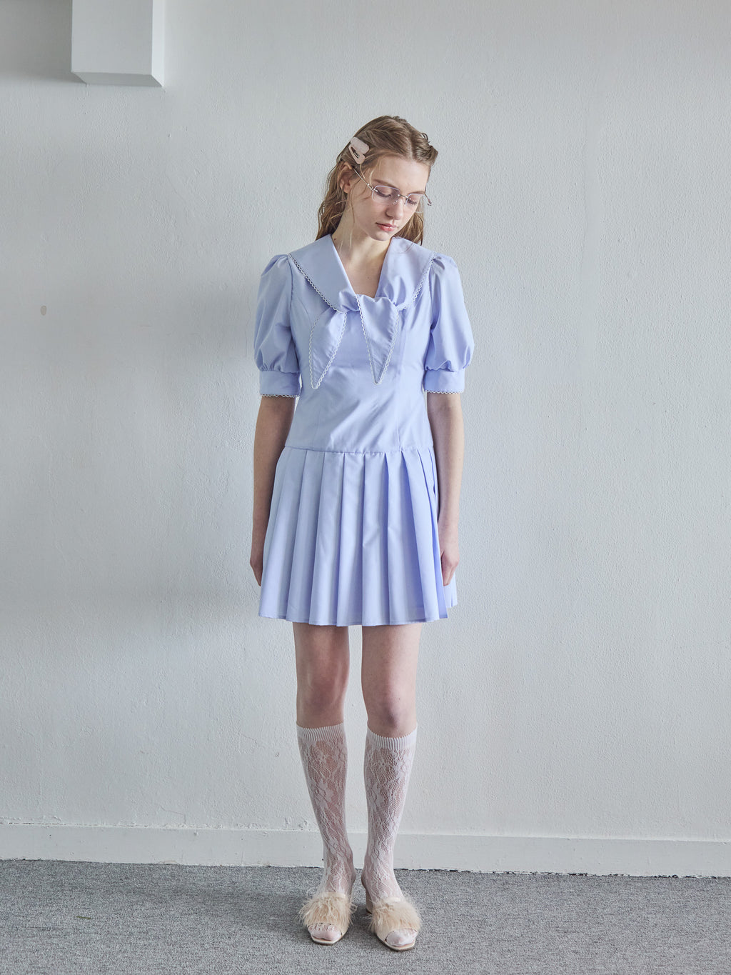 Low waist pleated mini dress ブルー size:M model:171cm ANIUTA