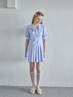 Low waist pleated mini dress ブルー size:M model:171cm ANIUTA