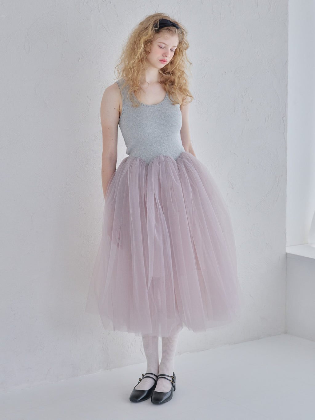Volume tulle skirt tank dress グレー size:M model:173cm Olesia