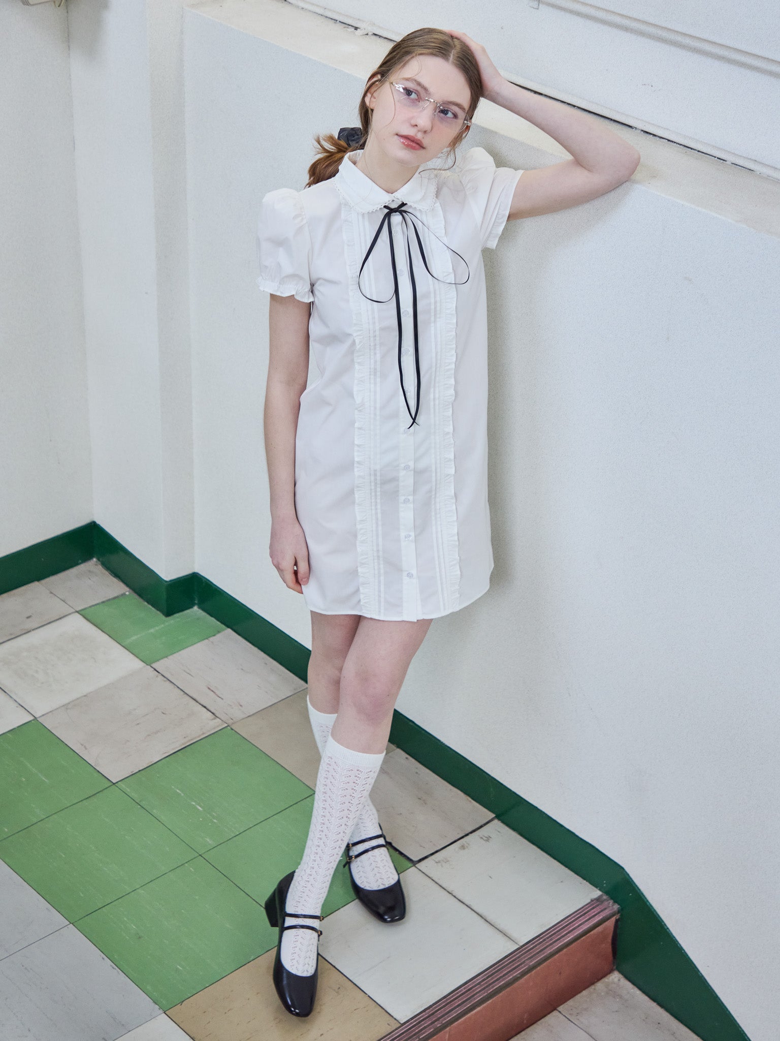 Pintuck mini shirt dress ホワイト size:M model:171cm ANIUTA