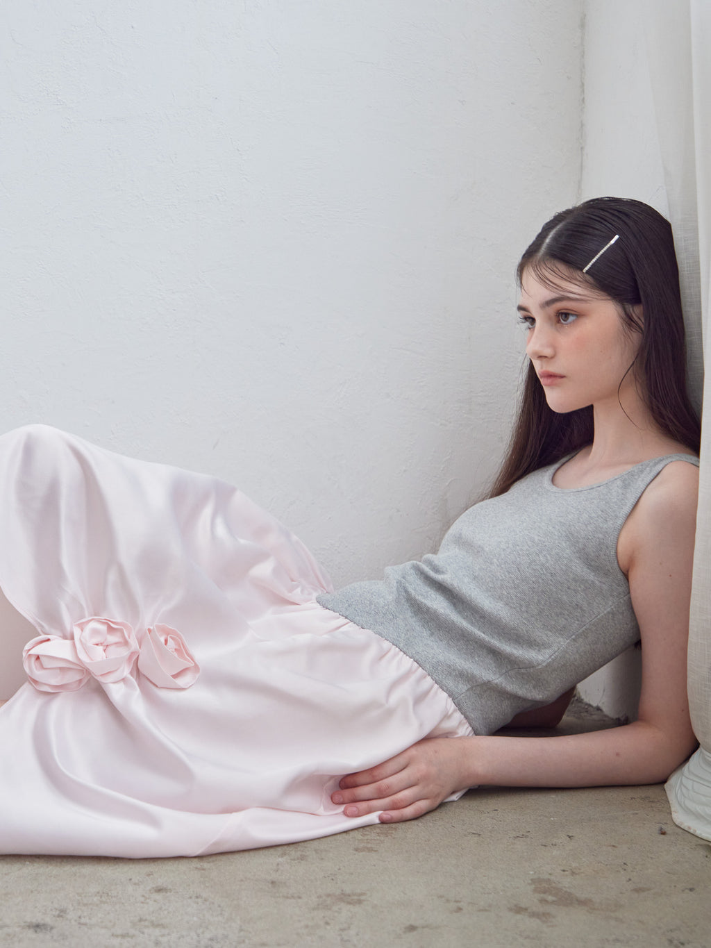 Rose satin docking rib dress ピンク size:M model:170cm ALICE