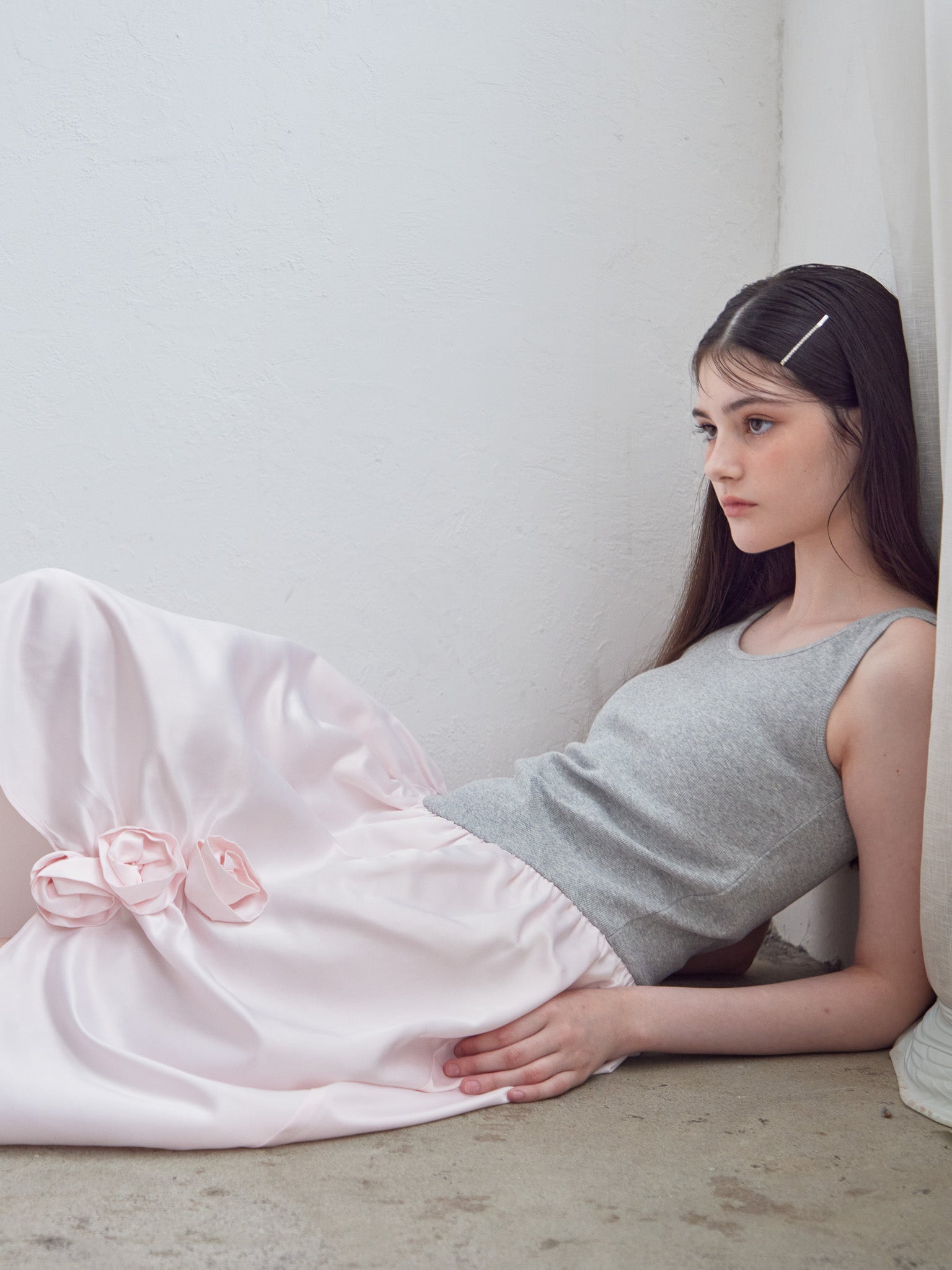 Rose satin docking rib dress ピンク size:M model:170cm ALICE