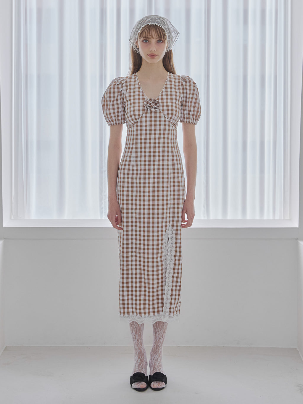 Rose gingham dress モカ size:M model:175cm MARTA