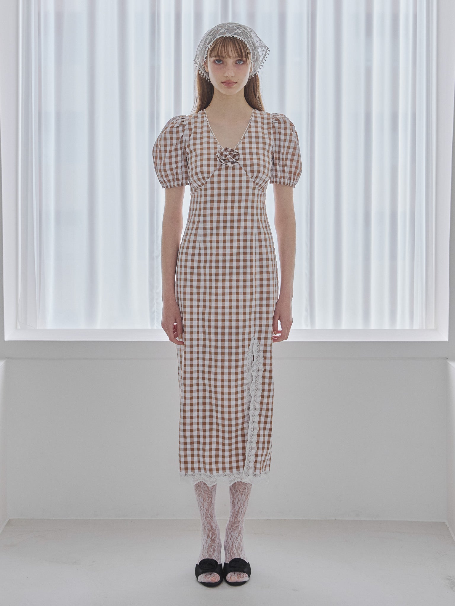 Rose gingham dress モカ size:M model:175cm MARTA