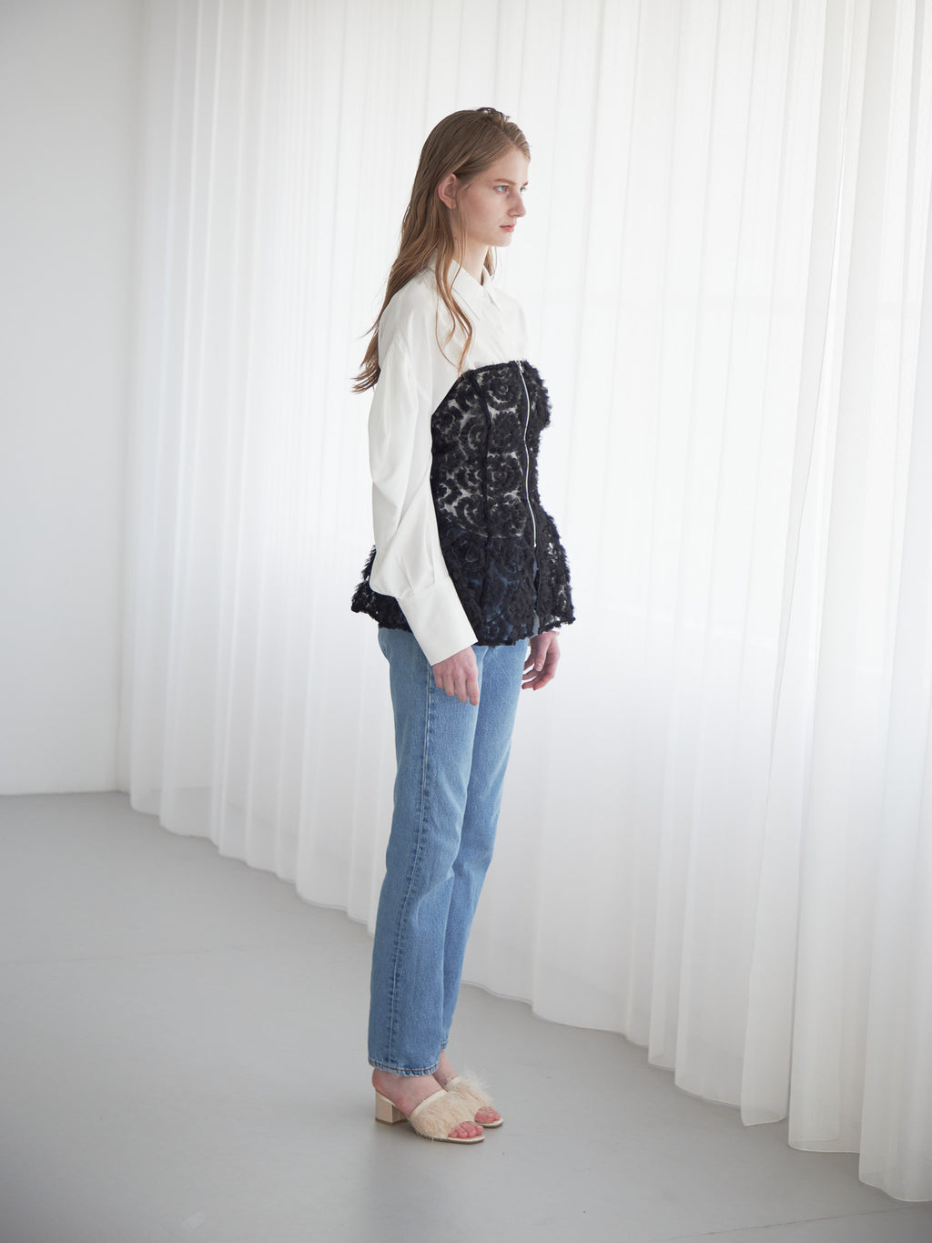Tulle bare top & shirt set ブラック size:M model:174cm LERA