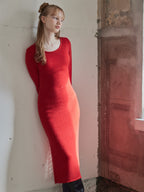 Back open shiny knit dress レッド size:M model:173cm DASHA.G
