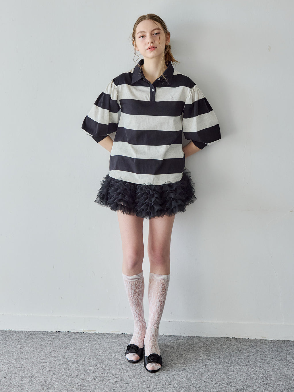 Rugby shirt and frill pants skirt ブラック size:M model:171cm ANIUTA