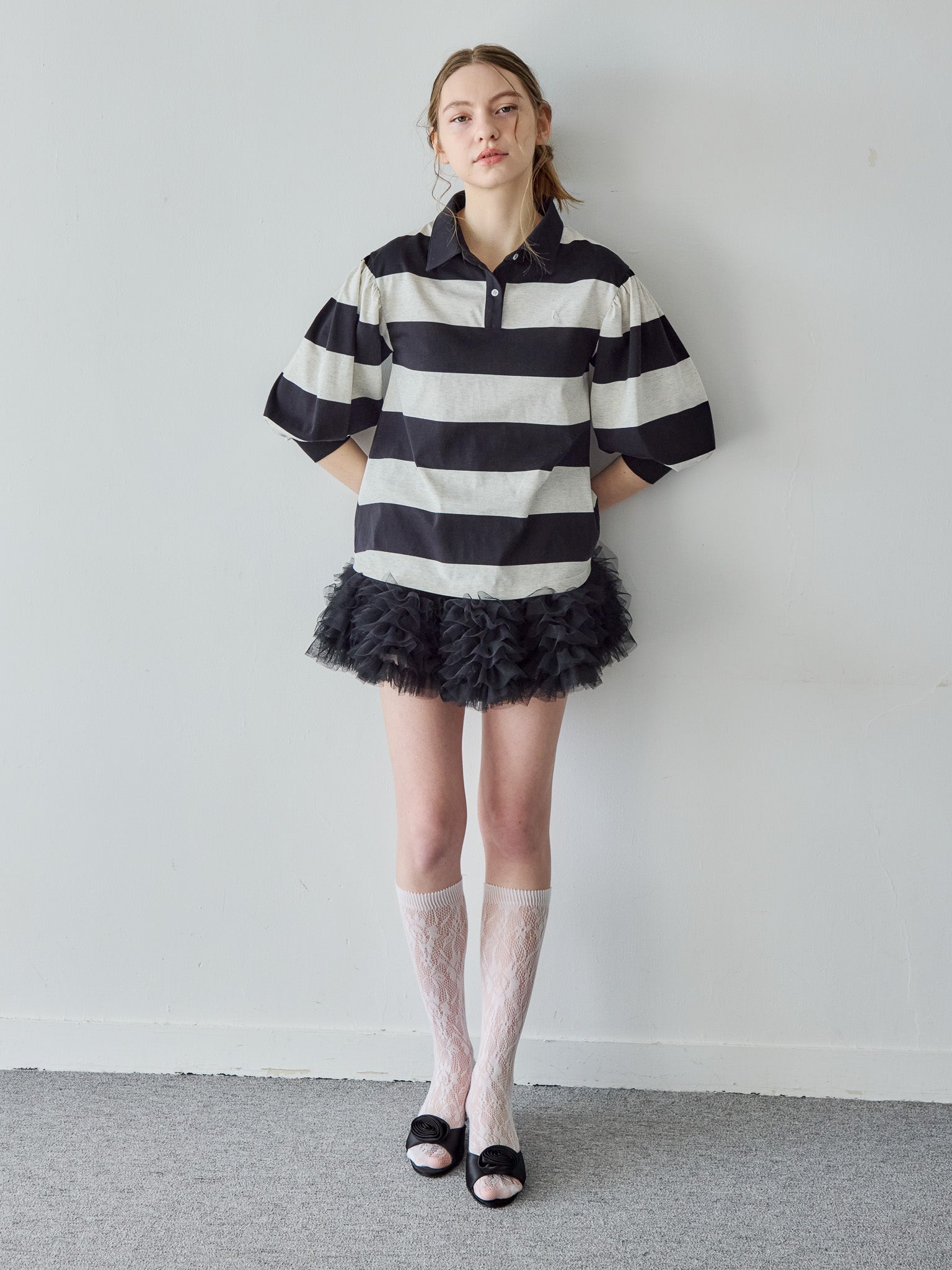 Rugby shirt and frill pants skirt ブラック size:M model:171cm ANIUTA