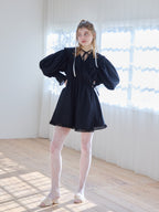French letter collar wrap mini dress ブラック size:M model:174cm KATERYNA