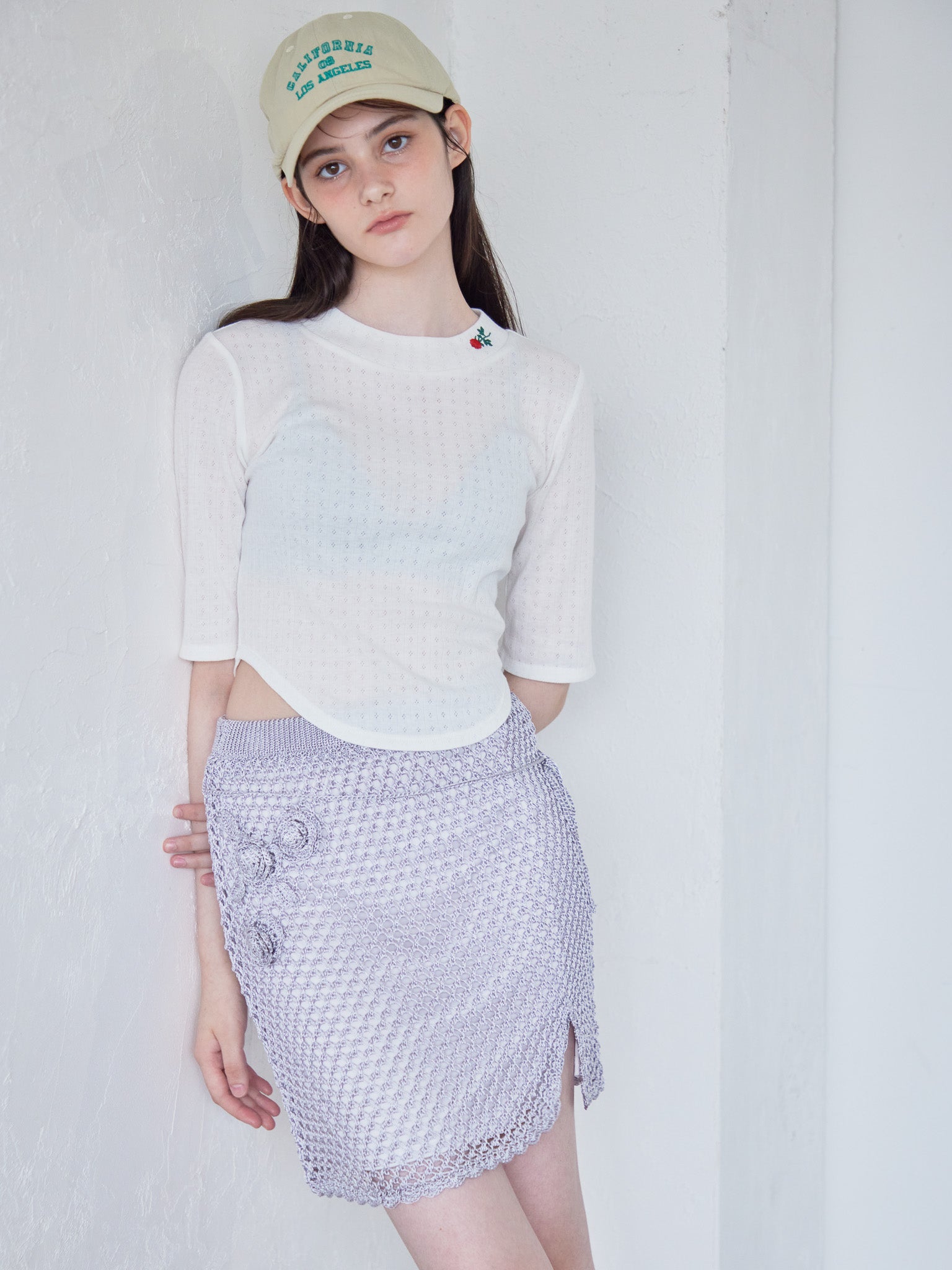 Rose crochet mini skirt サックス size:M model:170cm ALICE