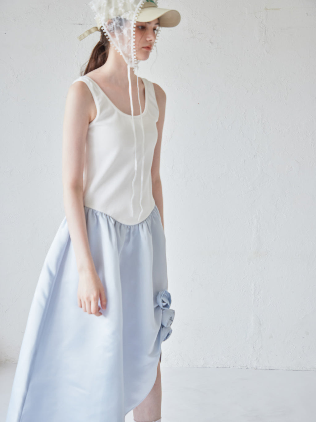 Rose satin docking rib dress ブルー size:M model:170cm ALICE