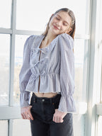 Front ribbon blouse グレー size:M model:171cm ANIUTA
