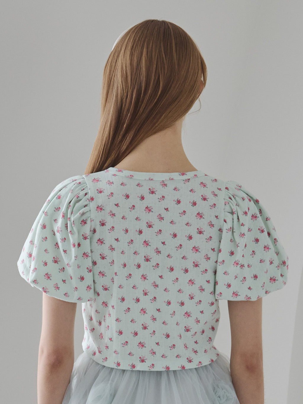 Tulle hem small floral print cardigan ミント size:M model:175cm MARTA