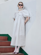Ribbon jaquard volume dress ホワイト size:M model:171cm ANIUTA