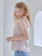 Fur shoulder satin camisole ピンクベージュ size:M model:173cm Olesia