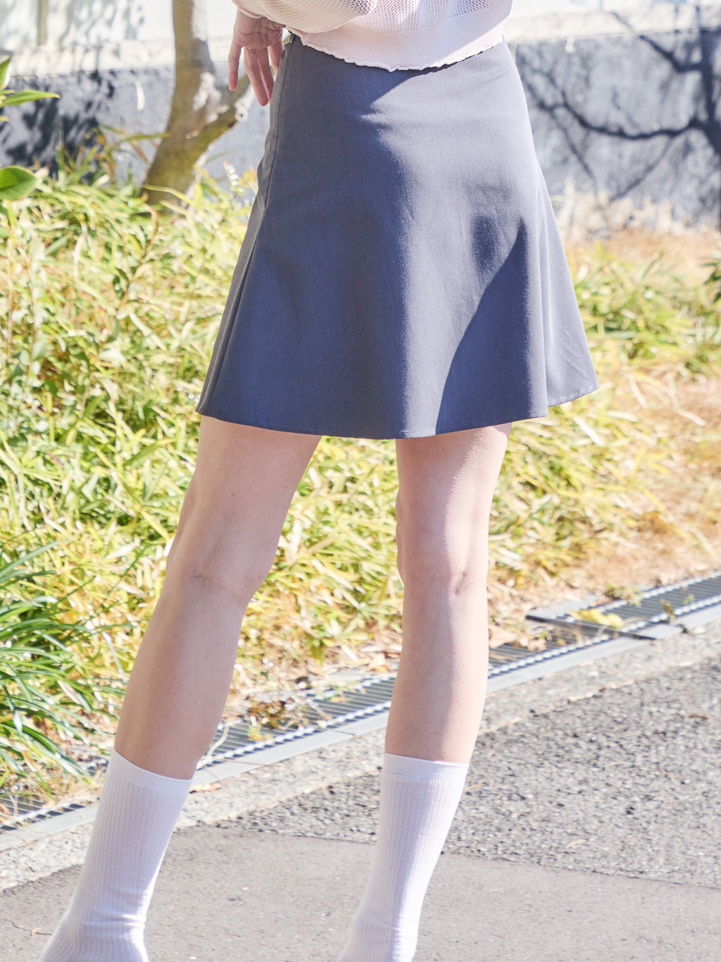 Hem flare mini skirt グレー size:M model:174cm KATERYNA