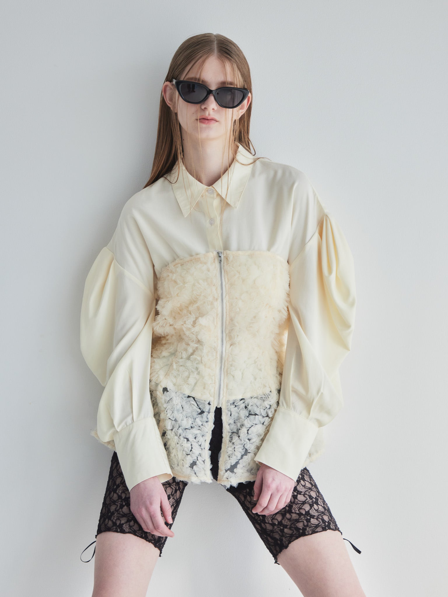 Tulle bare top & shirt set イエロー size:M model:174cm LERA