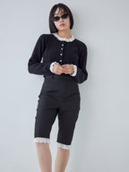 Frilly cable knit cardigan ブラック size:M model:161cm 富樫かなえ