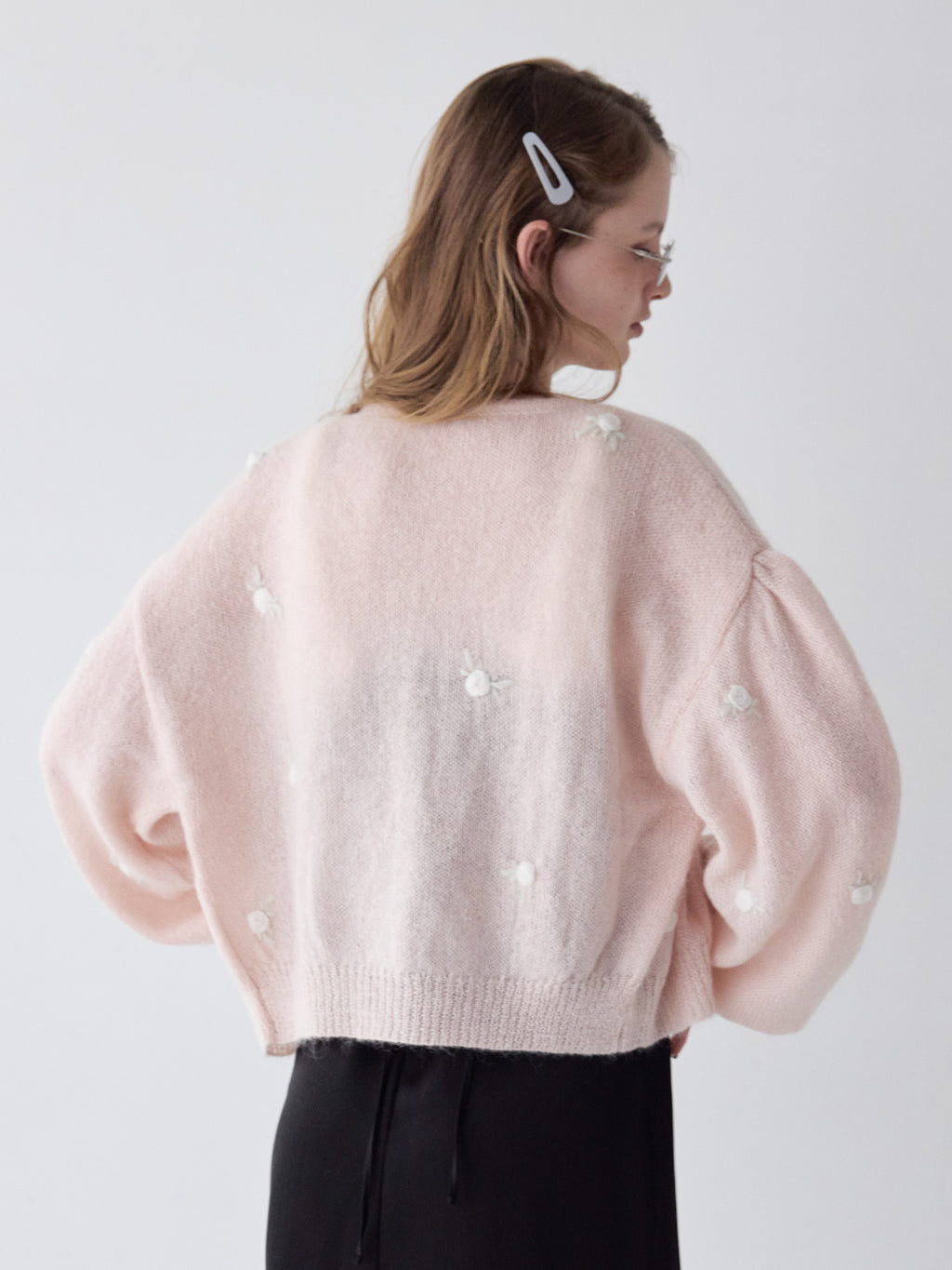 Many rose embroidery cardigan ピンク size:M model:173cm ALINA