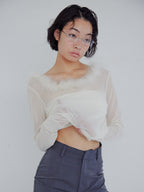 Fur trimmed sheer top クリーム size:M model:161cm 富樫かなえ