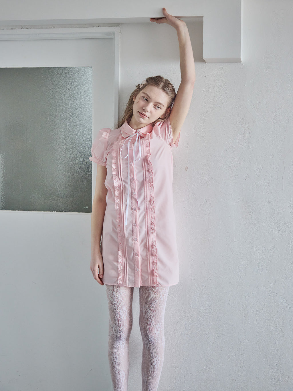 Pintuck mini shirt dress ピンク size:M model:171cm ANIUTA