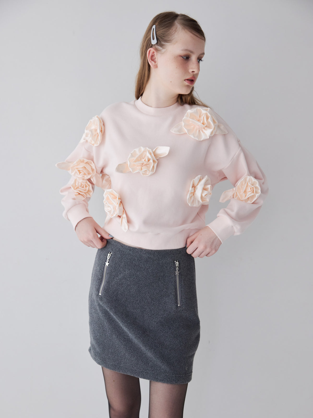 Many rose sweat top ピンク size:M model:173cm ALINA