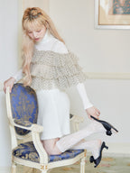 Dot tulle ruffle & knit top set ベージュ size:M model:163cm MINAMI
