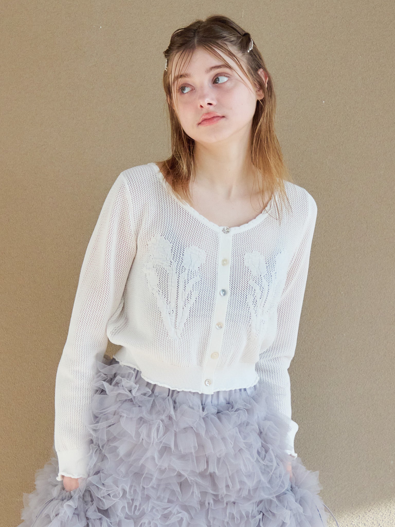Tulip crochet cardigan ホワイト size:M model:174cm KATERYNA