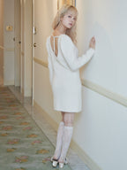 Back open shaggy knit mini dress ホワイト size:M model:163cm MINAMI