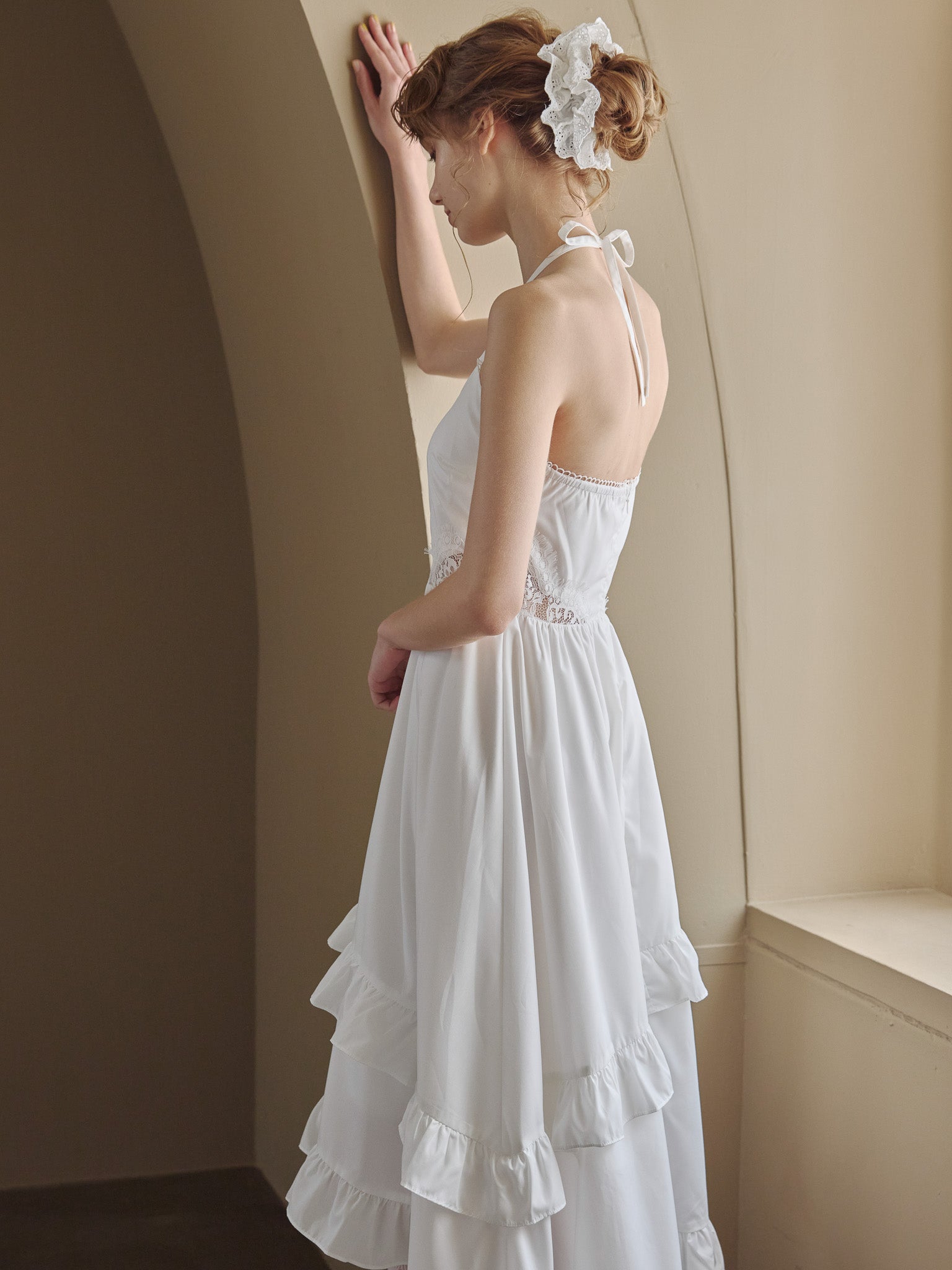 Lily embroidered apron long dress ホワイト size:M model:175cm MARTA