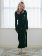 Ribbon embroidered velour dress & tippet グリーン size:M model:163cm MINAMI