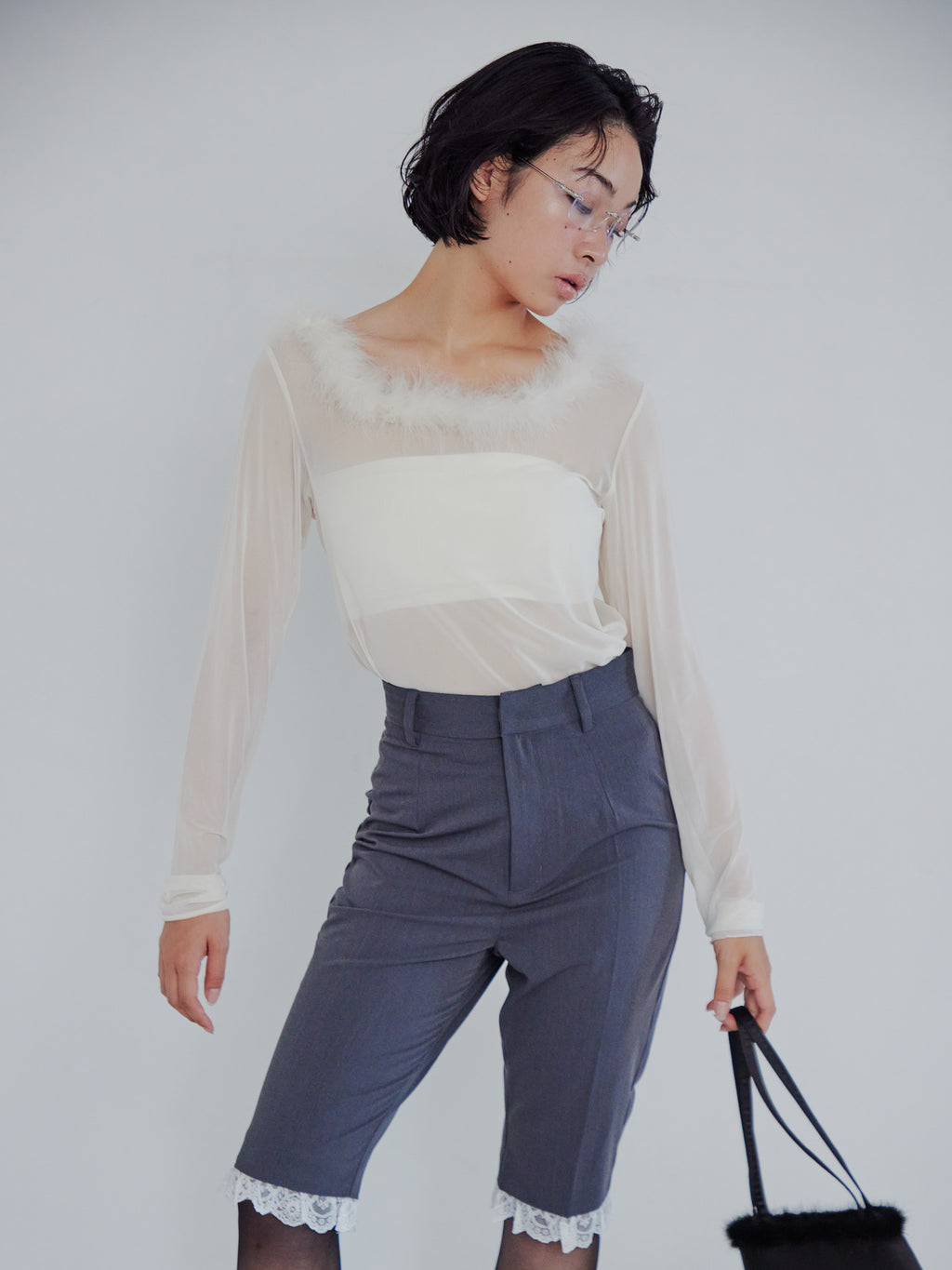 Fur trimmed sheer top クリーム size:M model:161cm 富樫かなえ