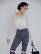 Fur trimmed sheer top クリーム size:M model:161cm 富樫かなえ