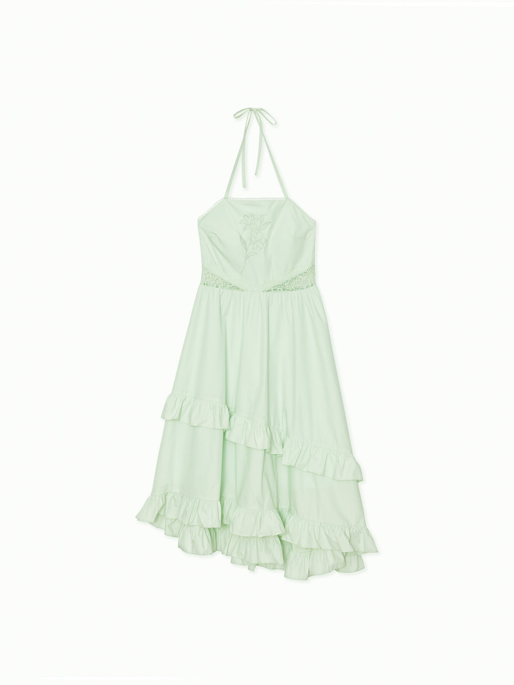 Lily embroidered apron long dress ミント