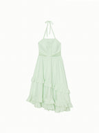 Lily embroidered apron long dress ミント