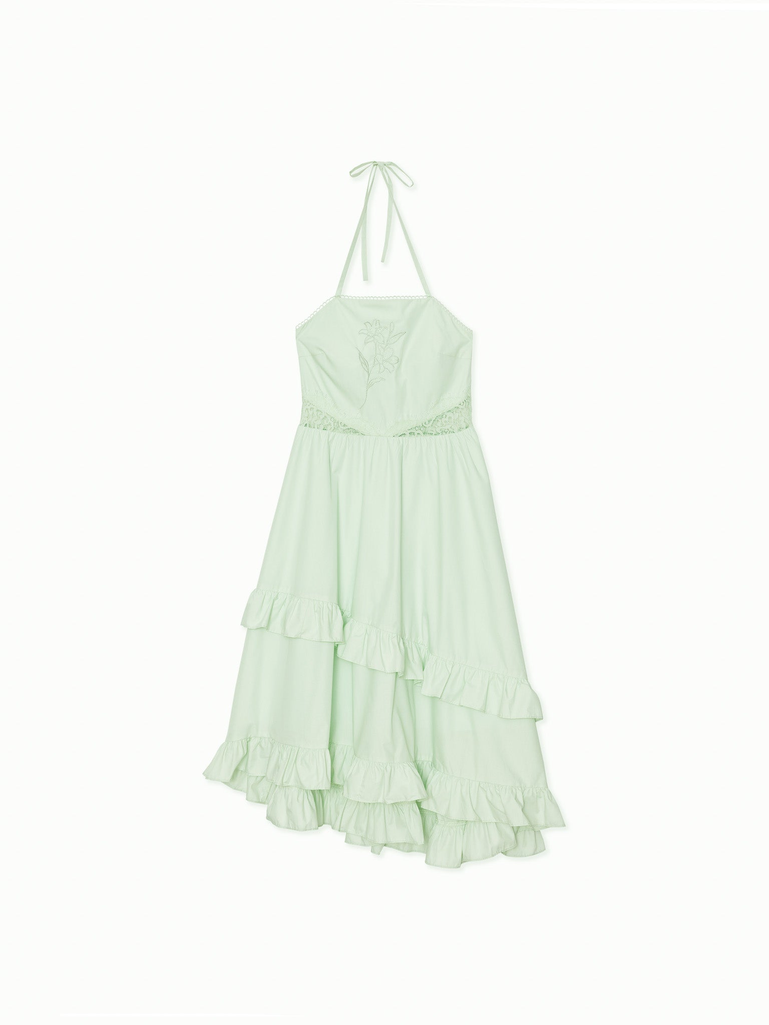 Lily embroidered apron long dress ミント