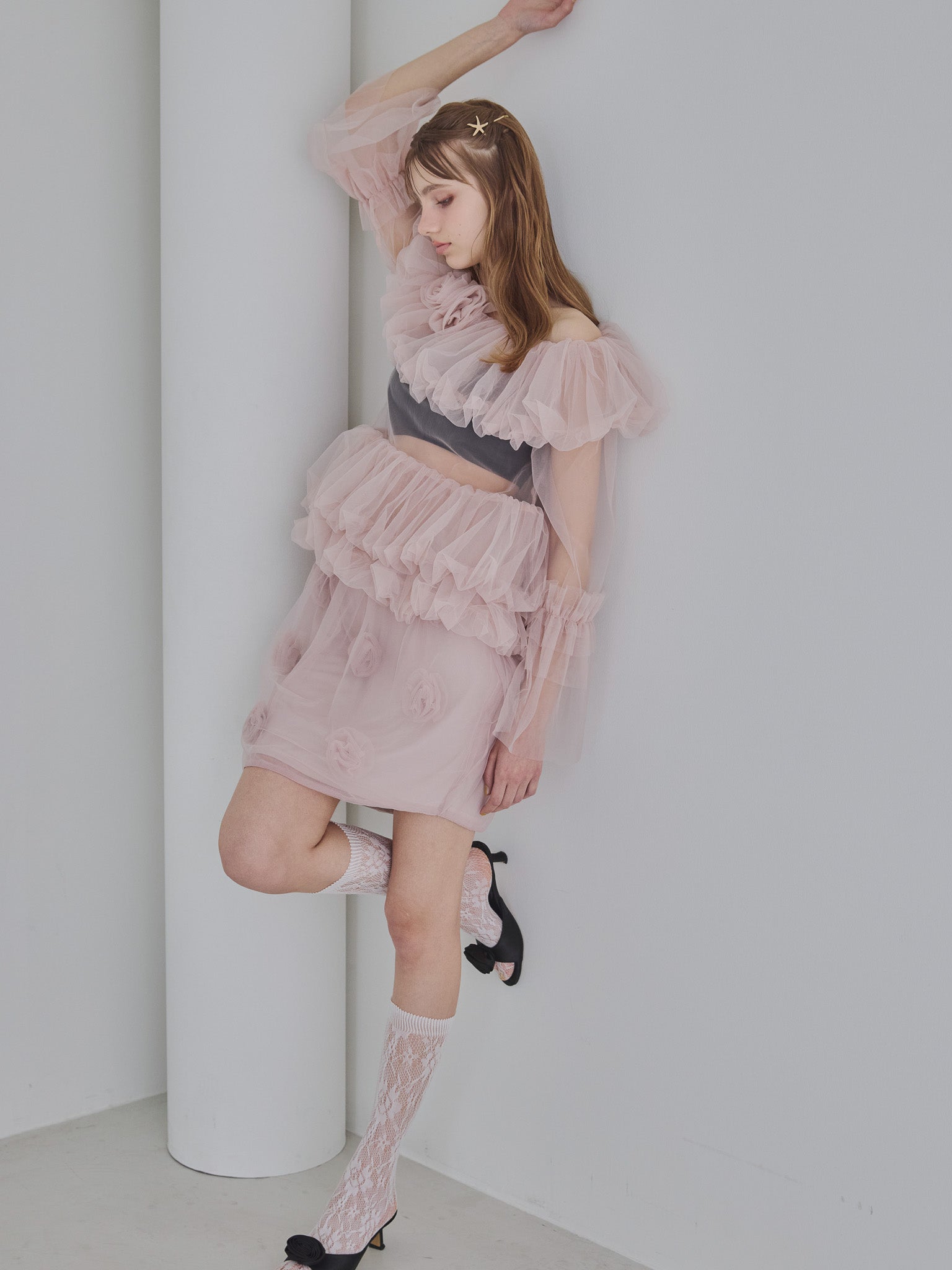 Rose tulle mini skirt ピンク size:M model:175cm MARTA