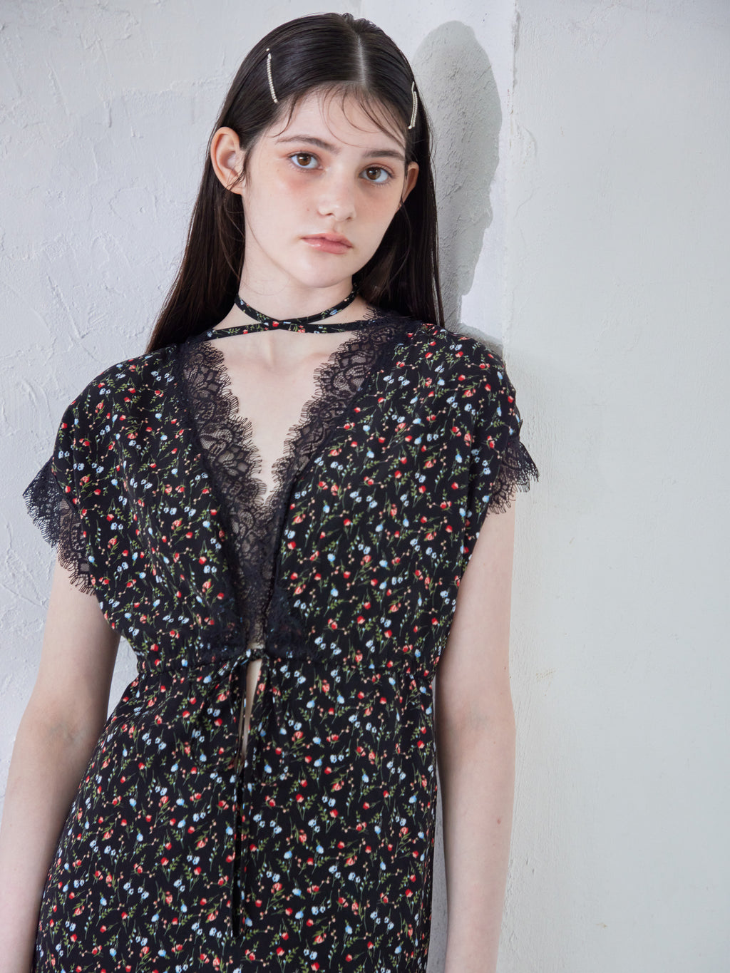 Lace trimming flower dress ブラック size:M model:170cm ALICE