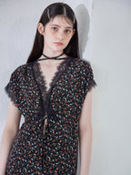 Lace trimming flower dress ブラック size:M model:170cm ALICE
