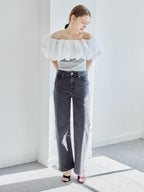 Embroidered balloon collar knit top グレー size:M model:171cm ANIUTA