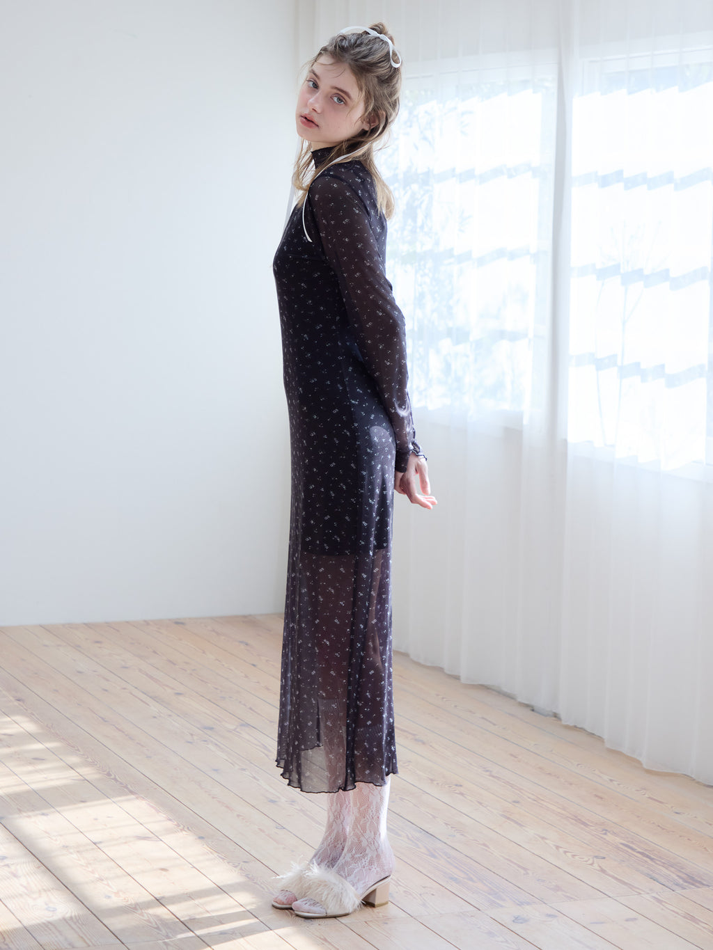 Tulle print dress & bra ブラック size:M model:174cm KATERYNA