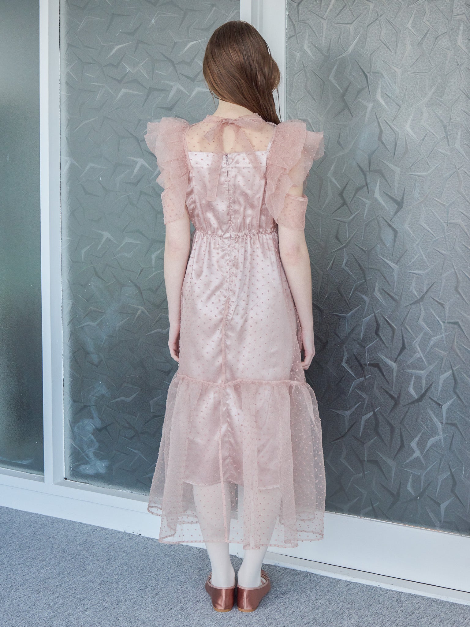 Dot organdy dress ピンクベージュ size:M model:171cm ANIUTA