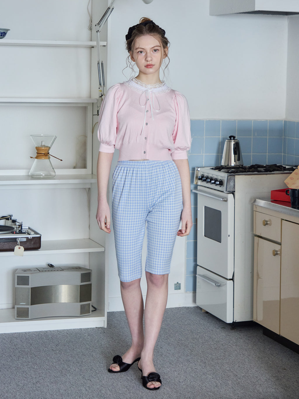 Lace collar puff sleeve cardigan ピンク size:M model:171cm ANIUTA