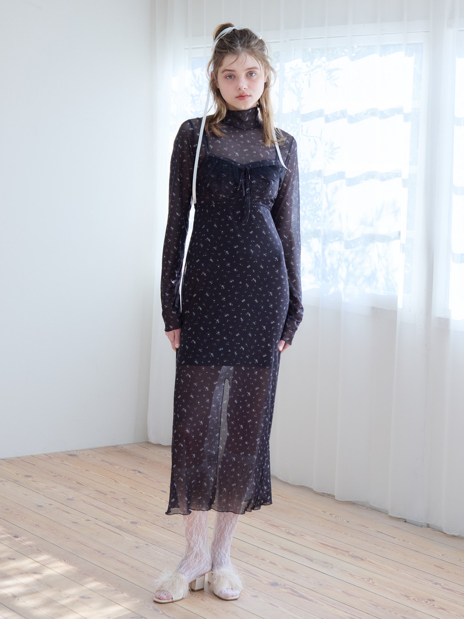 Tulle print dress & bra ブラック size:M model:174cm KATERYNA