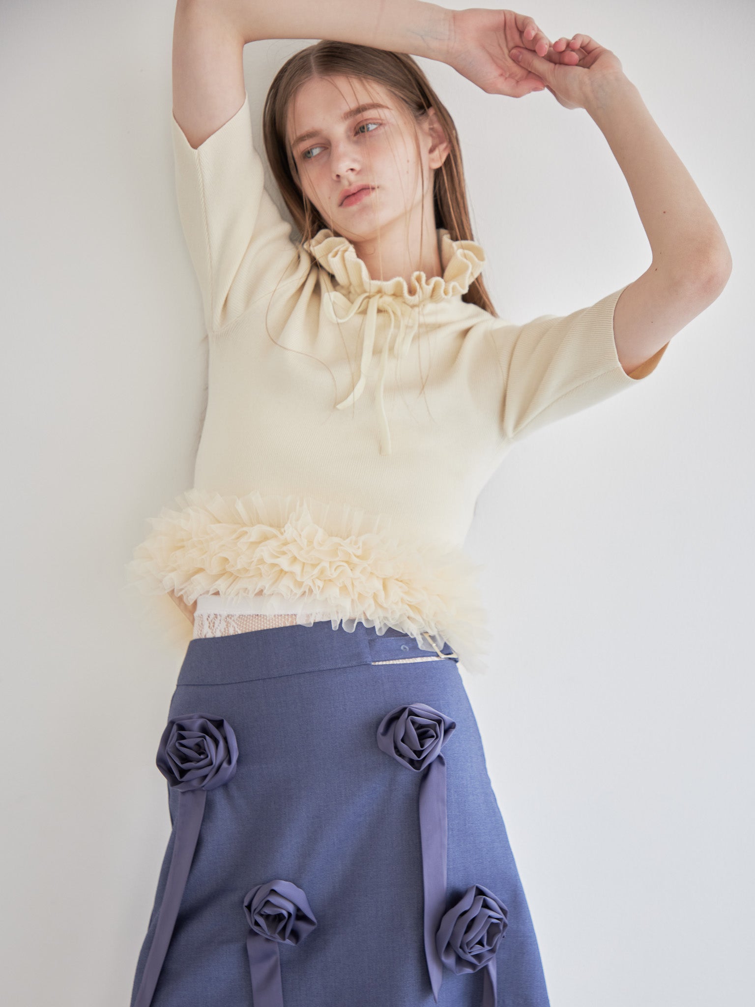 Hem tulle rib knit イエロー size:M model:174cm LERA